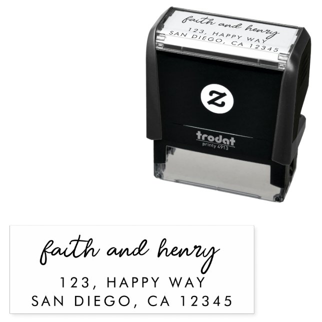 Stylish Modern couple Wedding Script Address Self-inking Stamp (In Situ)