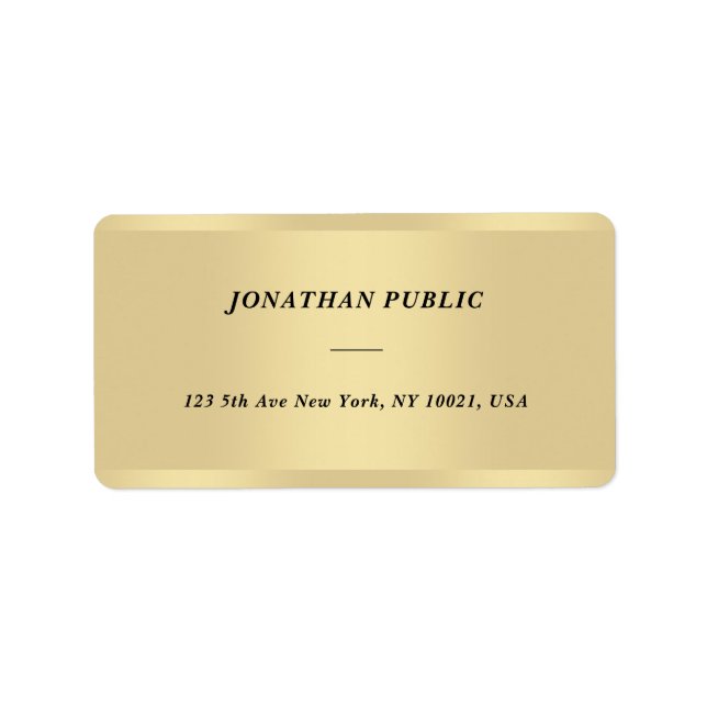 Stylish Modern Cursive Font Name Gold Address Label (Front)