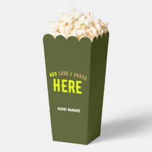 STYLISH MODERN CUSTOM ARMY GREEN BRANDED POPCORN FAVOR BOX