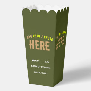 STYLISH MODERN CUSTOM ARMY GREEN BRANDED POPCORN FAVOR BOX