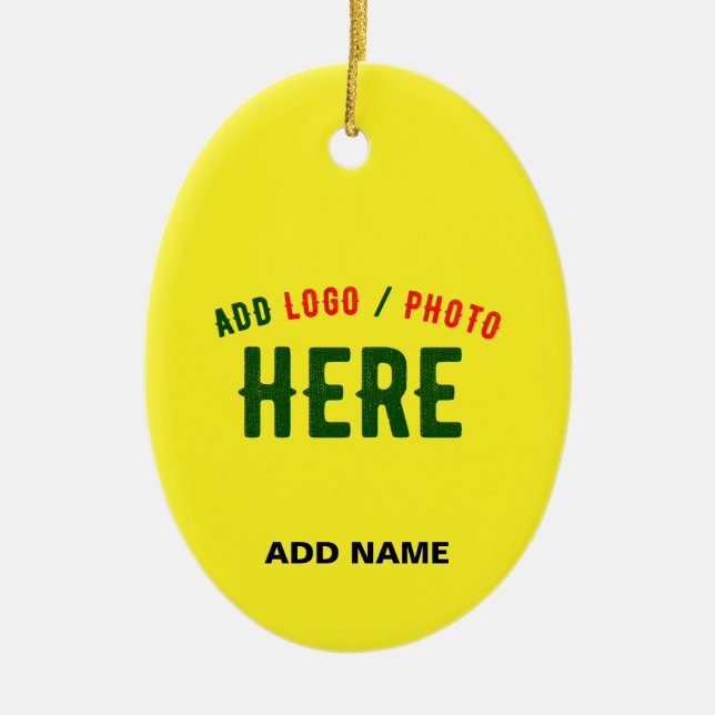 STYLISH MODERN CUSTOM BRIGHT YELLOW VERIFIED BRAND CERAMIC ORNAMENT (Front)