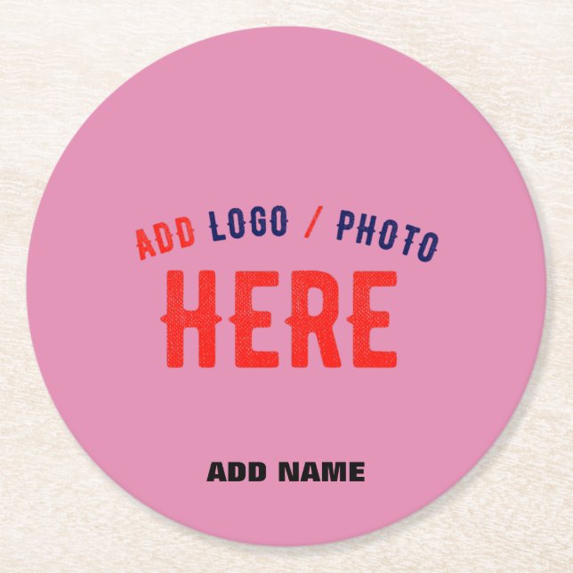 STYLISH MODERN CUSTOM CUTE HOT PINK VERIFIED BRAND ROUND PAPER COASTER (Front)