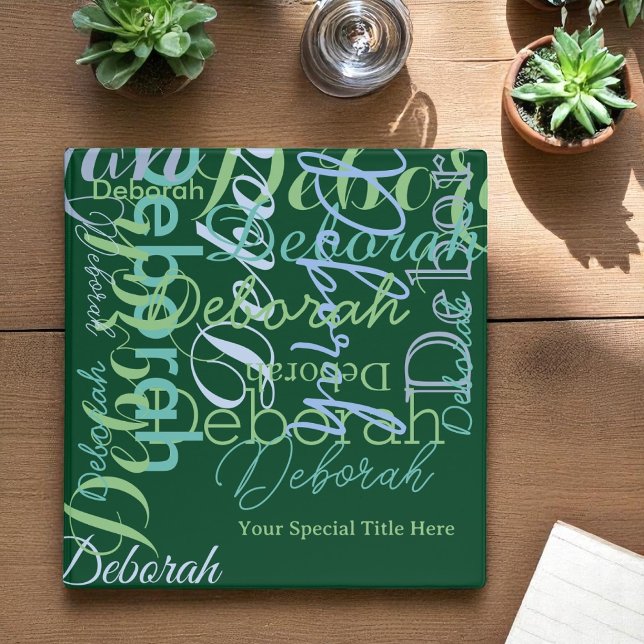 Stylish Modern Custom Name Typography Green Binder (Creator Uploaded)