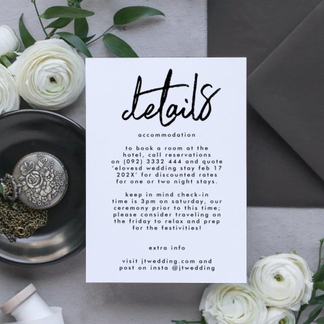 Stylish Modern Custom Names Black White Wedding Enclosure Card (Creator Uploaded)