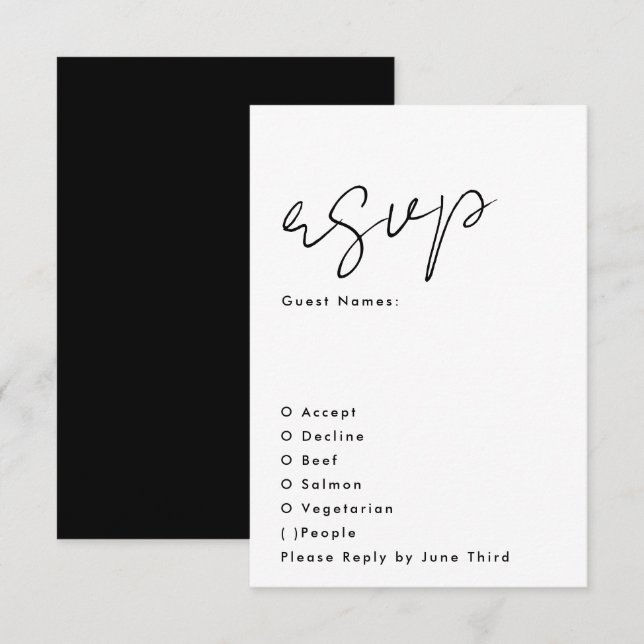 Stylish Modern Custom Names Tuxedo Gold Wedding RSVP Card (Front/Back)