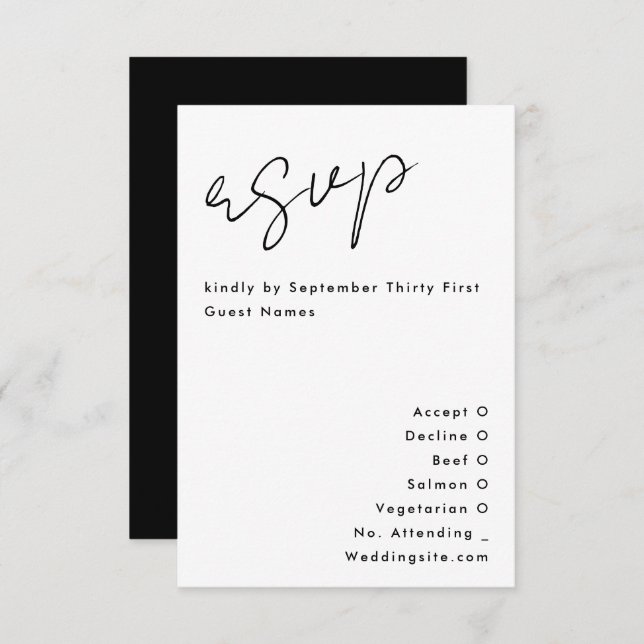 Stylish Modern Custom Names Tuxedo Gold Wedding RSVP Card (Front/Back)