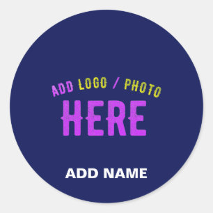 STYLISH MODERN CUSTOM NAVY BLUE VERIFIED BRANDED CLASSIC ROUND STICKER
