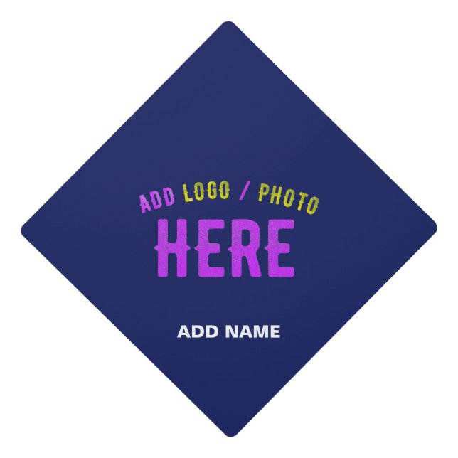 STYLISH MODERN CUSTOM NAVY BLUE VERIFIED BRANDED GRADUATION CAP TOPPER (Front)