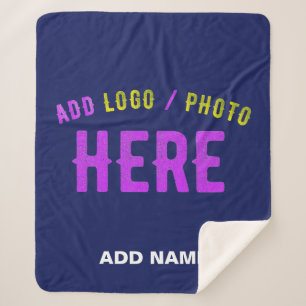 STYLISH MODERN CUSTOM NAVY BLUE VERIFIED BRANDED SHERPA BLANKET
