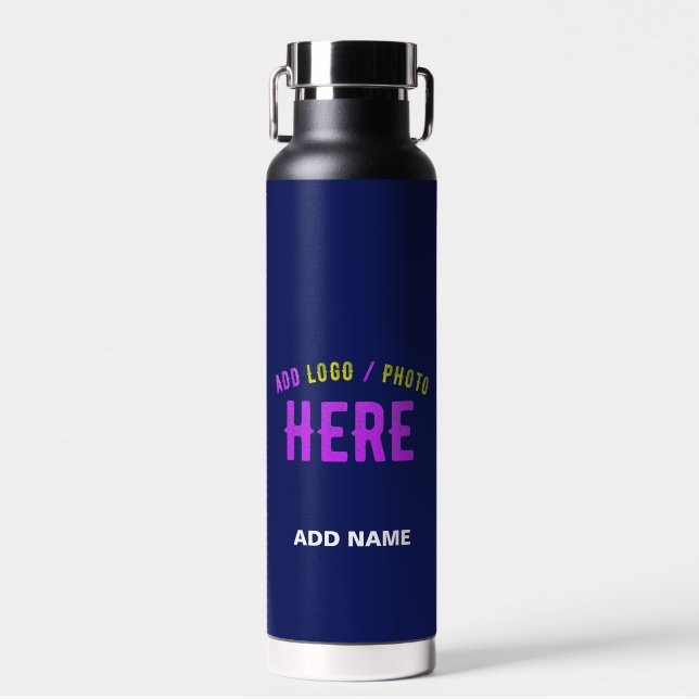STYLISH MODERN CUSTOM NAVY BLUE VERIFIED BRANDED WATER BOTTLE (Front)