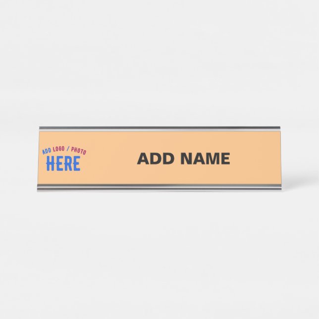 STYLISH MODERN CUSTOM PEACH ORANGE VERIFIED BRAND DESK NAME PLATE (Front)