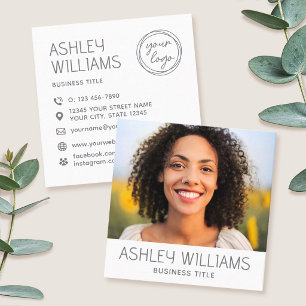 Stylish Modern Custom Photo Colour Logo White Square Business Card