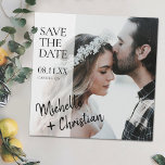 Stylish Modern Custom Photo Save the Date Magnet<br><div class="desc">Simply chic.This unique wedding save the date magnet card template has a bright, clean and fresh design featuring a semi-transparent portion on the left for your text, lending a feeling of flow. To add to that effect, depending on the length of your first names, one or both might 'overflow' onto...</div>
