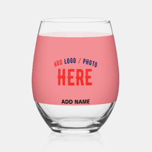 STYLISH MODERN CUSTOM SALMON PINK VERIFIED BRANDED STEMLESS WINE GLASS