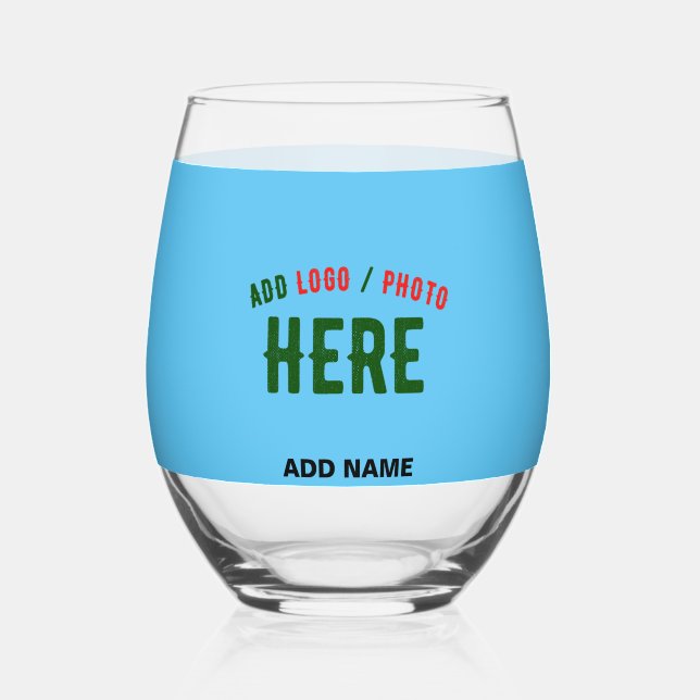STYLISH MODERN CUSTOM SWAG SKY BLUE VERIFIED BRAND STEMLESS WINE GLASS (Front)