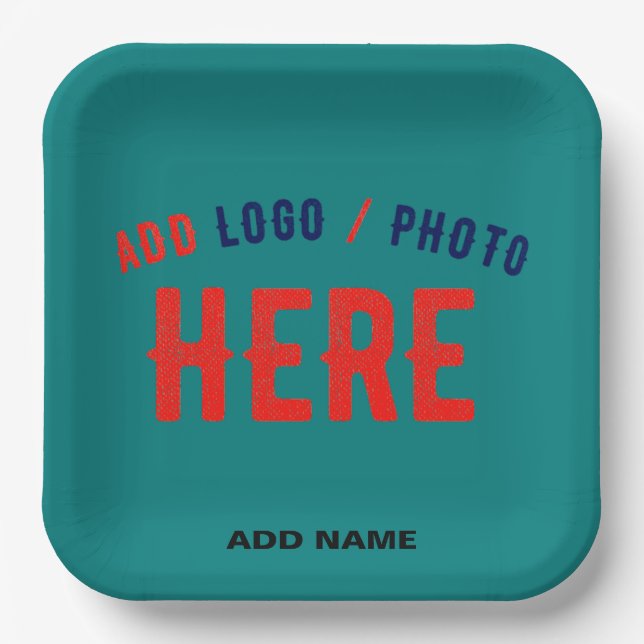 STYLISH MODERN CUSTOM TEAL GREEN VERIFIED BRANDED PAPER PLATE (Front)