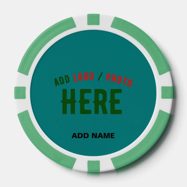 STYLISH MODERN CUSTOM TEAL GREEN VERIFIED BRANDED POKER CHIPS (Front)