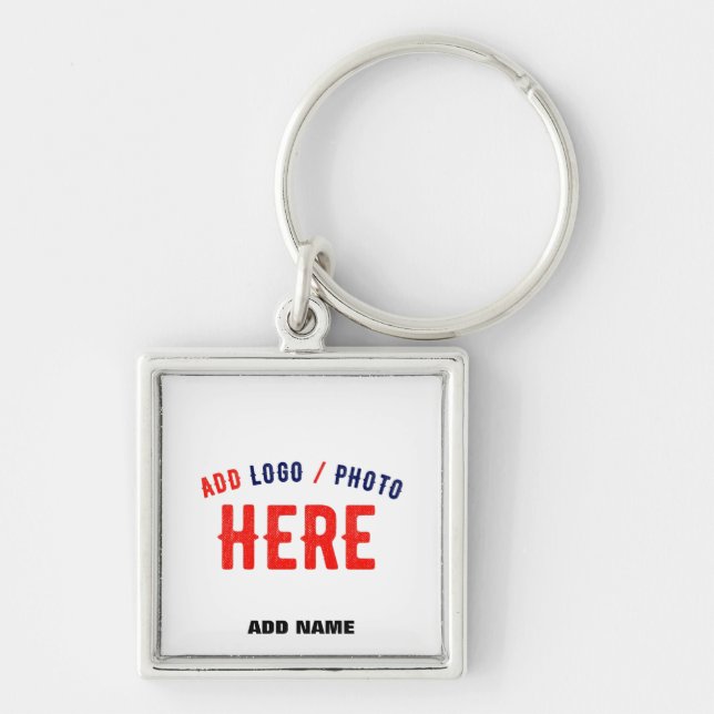 STYLISH MODERN CUSTOM WHITE BRANDED PREMIUM SQUARE KEYCHAIN (Front)