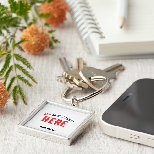 STYLISH MODERN CUSTOM WHITE BRANDED PREMIUM SQUARE KEYCHAIN (Side)