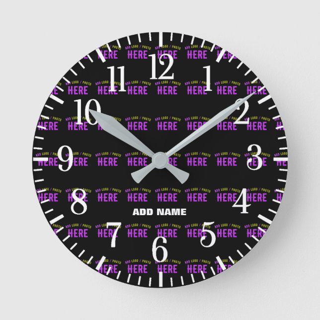 STYLISH MODERN CUSTOMIZABLE BLACK VERIFIED BRAND ROUND CLOCK (Front)