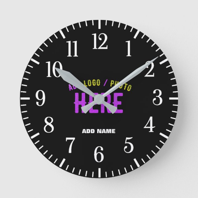 STYLISH MODERN CUSTOMIZABLE BLACK VERIFIED BRAND ROUND CLOCK (Front)