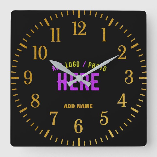 STYLISH MODERN CUSTOMIZABLE BLACK VERIFIED BRAND SQUARE WALL CLOCK (Front)