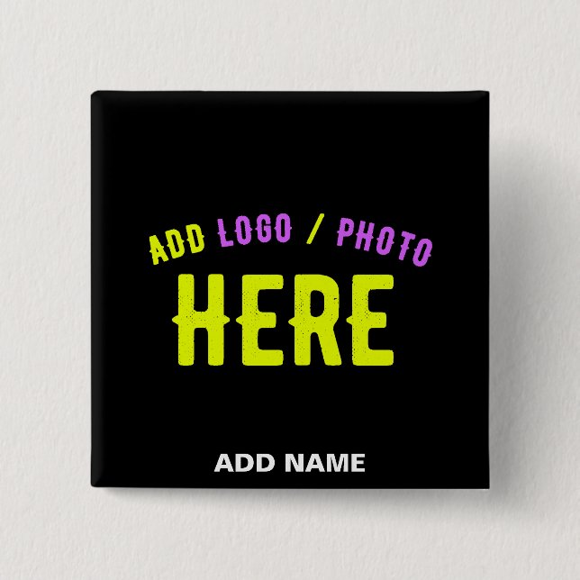 STYLISH MODERN CUSTOMIZABLE BLACK VERIFIED BRANDED 2 INCH SQUARE BUTTON (Front)