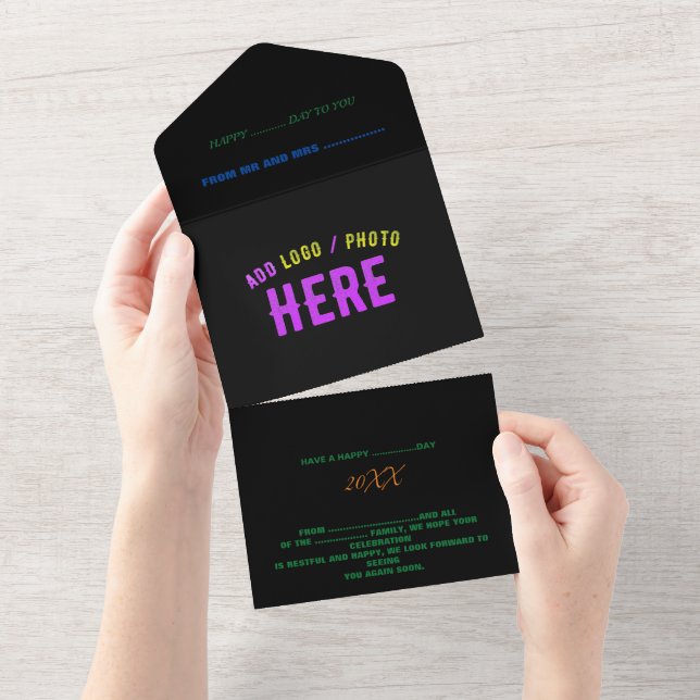 STYLISH MODERN CUSTOMIZABLE BLACK VERIFIED BRANDED ALL IN ONE INVITATION (Tearaway)
