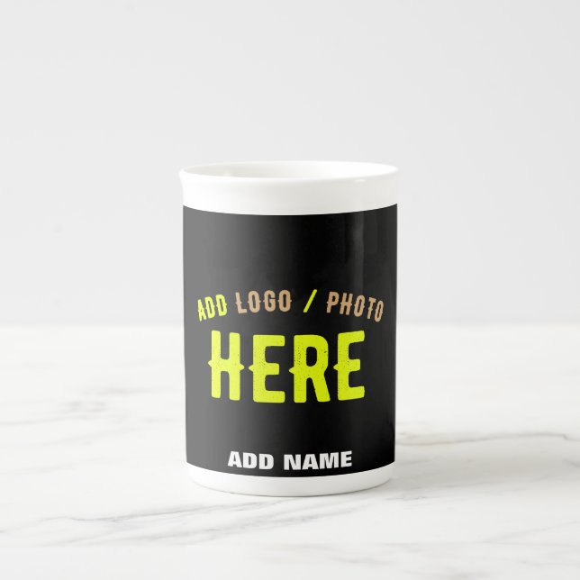 STYLISH MODERN CUSTOMIZABLE BLACK VERIFIED BRANDED BONE CHINA MUG (Front)