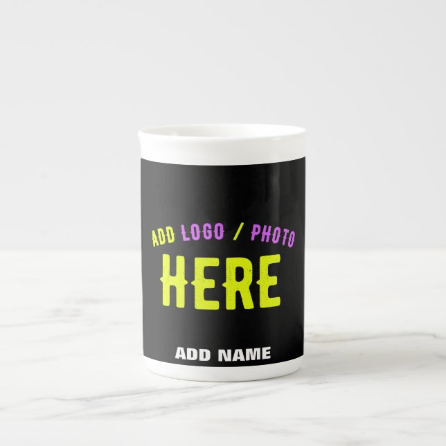 STYLISH MODERN CUSTOMIZABLE BLACK VERIFIED BRANDED BONE CHINA MUG (Front)