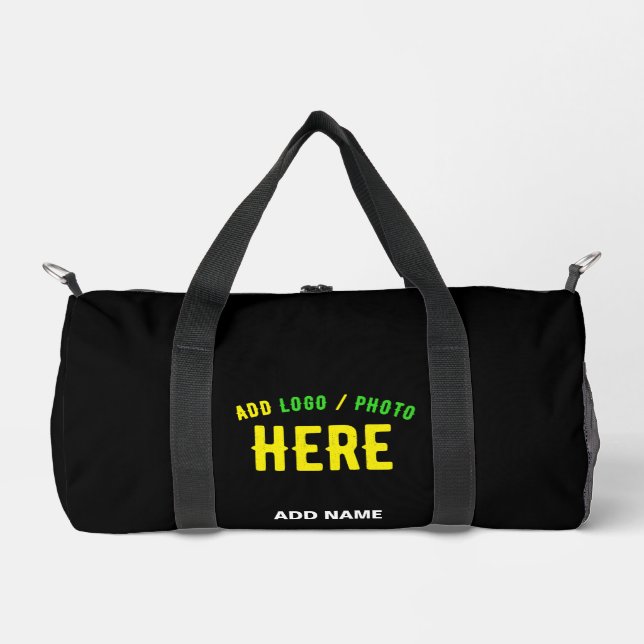 STYLISH MODERN CUSTOMIZABLE BLACK VERIFIED BRANDED DUFFLE BAG (Front)