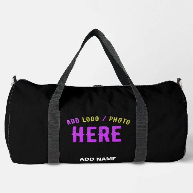 STYLISH MODERN CUSTOMIZABLE BLACK VERIFIED BRANDED DUFFLE BAG (Front)