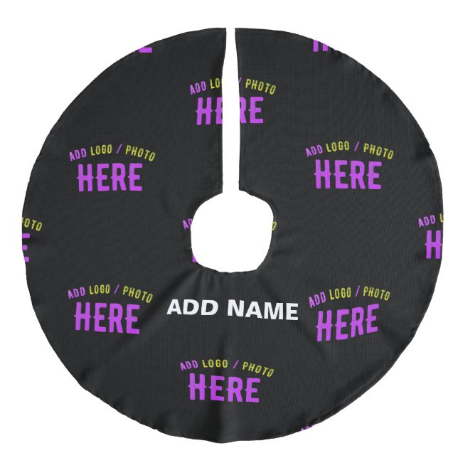 STYLISH MODERN CUSTOMIZABLE BLACK VERIFIED BRANDED FAUX LINEN TREE SKIRT (Front)