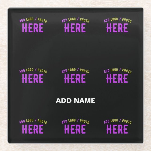 STYLISH MODERN CUSTOMIZABLE BLACK VERIFIED BRANDED GLASS COASTER (Front)