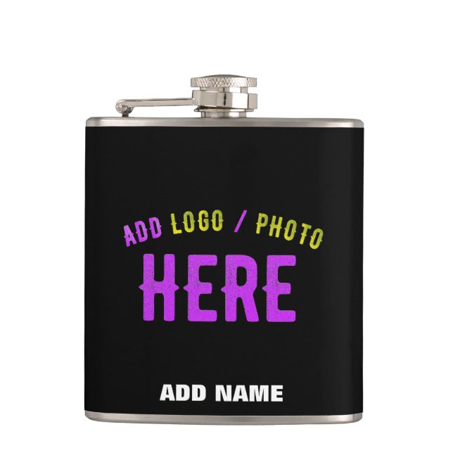 STYLISH MODERN CUSTOMIZABLE BLACK VERIFIED BRANDED HIP FLASK (Front)