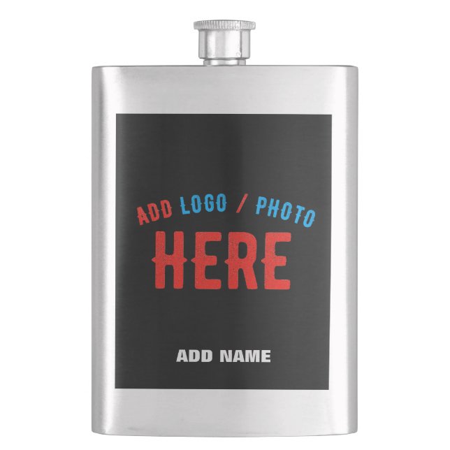 STYLISH MODERN CUSTOMIZABLE BLACK VERIFIED BRANDED HIP FLASK (Front)