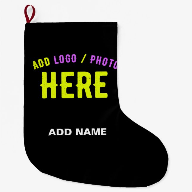 STYLISH MODERN CUSTOMIZABLE BLACK VERIFIED BRANDED LARGE CHRISTMAS STOCKING (Front)