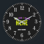 STYLISH MODERN CUSTOMIZABLE BLACK VERIFIED BRANDED LARGE CLOCK<br><div class="desc">THIS IS A DESIGN FITTING FOR EVERYONE.YOU CAN CHANGE, RESIZE OR ADD LOGO, PHOTO, TEXT AND COLOURS THE WAY YOU LIKE.THANK YOU.</div>