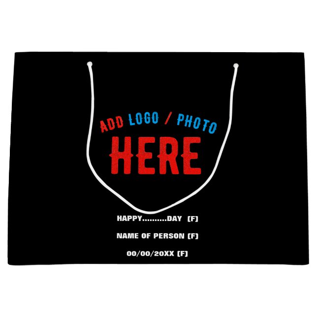 STYLISH MODERN CUSTOMIZABLE BLACK VERIFIED BRANDED LARGE GIFT BAG (Front)