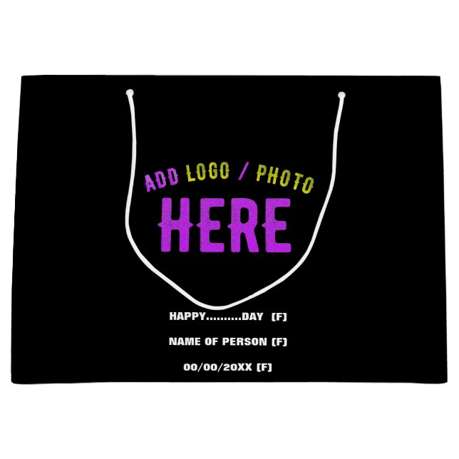 STYLISH MODERN CUSTOMIZABLE BLACK VERIFIED BRANDED LARGE GIFT BAG (Front)