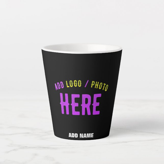 STYLISH MODERN CUSTOMIZABLE BLACK VERIFIED BRANDED LATTE MUG (Front)