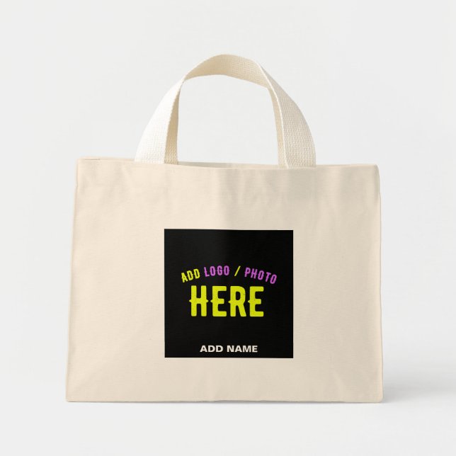 STYLISH MODERN CUSTOMIZABLE BLACK VERIFIED BRANDED MINI TOTE BAG (Front)