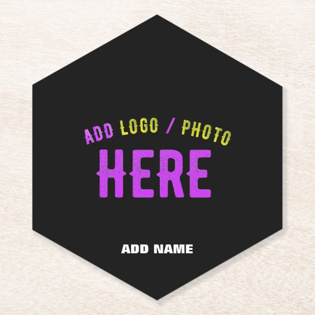STYLISH MODERN CUSTOMIZABLE BLACK VERIFIED BRANDED PAPER COASTER (Front)