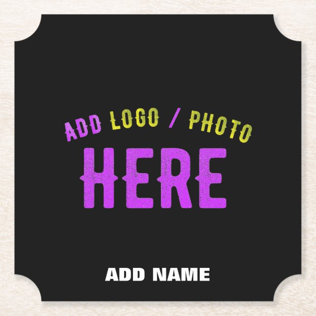 STYLISH MODERN CUSTOMIZABLE BLACK VERIFIED BRANDED PAPER COASTER (Front)
