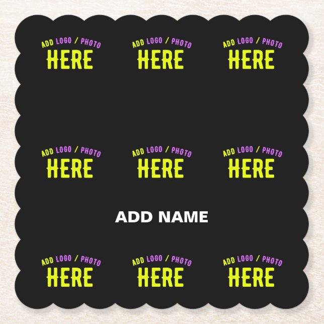 STYLISH MODERN CUSTOMIZABLE BLACK VERIFIED BRANDED PAPER COASTER (Front)