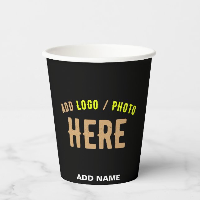 STYLISH MODERN CUSTOMIZABLE BLACK VERIFIED BRANDED PAPER CUPS (Front)