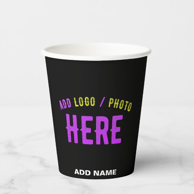 STYLISH MODERN CUSTOMIZABLE BLACK VERIFIED BRANDED PAPER CUPS (Front)