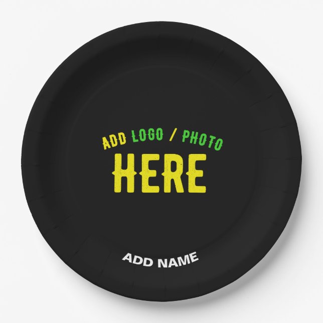 STYLISH MODERN CUSTOMIZABLE BLACK VERIFIED BRANDED PAPER PLATE (Front)