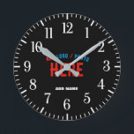 STYLISH MODERN CUSTOMIZABLE BLACK VERIFIED BRANDED ROUND CLOCK<br><div class="desc">THIS IS A DESIGN FITTING FOR EVERYONE.YOU CAN CHANGE, RESIZE OR ADD LOGO, PHOTO, TEXT AND COLOURS THE WAY YOU LIKE.THANK YOU.</div>