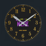 STYLISH MODERN CUSTOMIZABLE BLACK VERIFIED BRANDED ROUND CLOCK<br><div class="desc">THIS IS A DESIGN FITTING FOR EVERYONE.YOU CAN CHANGE, RESIZE OR ADD LOGO, PHOTO, TEXT AND COLOURS THE WAY YOU LIKE.THANK YOU.</div>